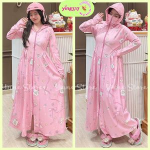 (Freesize <75kg) Đầm chống nắng toàn thân Thun Tăm Lạnh 2 túi tay xỏ ngón dây kéo che mặt co giãn 4 chiều siêu mềm mát