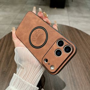 Retro PU Leather Astronaut Pattern for Magsafe Magnetic case for iPhone 17 Air 16 15 14 Plus 13 12 11 Pro Max Shockproof Cover