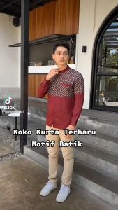 Koko Kurta Pria Dewasa Lengan Panjang Terbaru 2023 Warna Putih Jumbo Koko Pria Kombinasi Batik Baju Koko Pria Muslim Koko Kurta Kombinasi Lengan Panjang