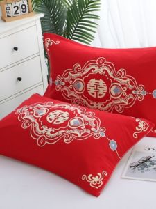 Wedding Cotton Pillowcases Thickened Pure Cotton Red Double Sided Gift Pillowcases Bedding Single Person Pillow Use