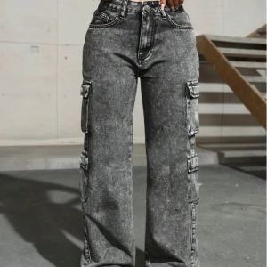 Womens Jeans Y2k Jeans High Waist Stretch Cargo Pants Multiple Pockets Casual Trousers For Ladies Fashion Retro Style