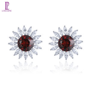 Lohaspie Jewelry Genuine 2 Carats Solid Sterling Silver 925 Stud Earring Original Natural Garnet Peridot Topaz Stud Earring Garnet Birthstone Stud Earring For Women Jewelry