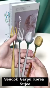 KUKE Sendok Garpu Korea Sujeo / Alat Makan Korean Panjang Spoon Fork Gagang Panjang Bahan Tebal Cutlery Stainless Steel Anti Karat Peralatan Makan Traveling Unik Premium Berkualitas Kualitas Bagus