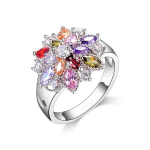 Nhẫn Thời Trang Nữ Bạc 925 Mạ Bạc Nhiều Màu Sắc Đính Đá Cubic Zirconia Thiết Kế Hình Hoa Dễ Thương Dự Tiệc Đính Hôn Ban Nhạc Dành Cho Bé Gái