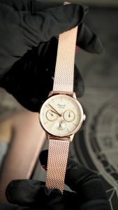 Jam Tangan Wanita Alexandre Christie Multifunction AC 2682 BFBRGDG Grey Dial Rose gold Stainless Steel Mesh Strap