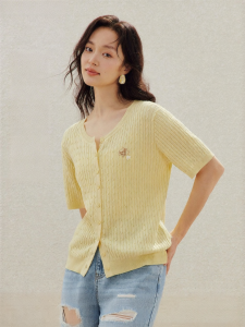 INMAN | Áo Cardigan Knit Đính Hoa Pháp Cổ Tròn 026 Mẫu Mới Mùa Hè Phong Cách Học Đường