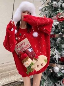Christmas Theme Thickened Knitted Sweater Womens Heavy Work Christmas Style Long Sleeve Overhead Cartoon Patterned Top