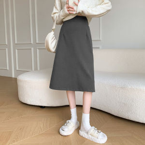 กระโปรงสั้นทรงเอผ้าขนสัตว์เอวสูง ทรงหลวม สำหรับผู้หญิง ฤดูใบไม้ร่วง/ฤดูหนาว สไตล์ใหม่ กระโปรงทรงเอแบบยาวปานกลาง