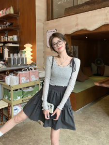 ชุดเดรสยาวทรงเอเอวสูงสไตล์เกาหลี แขนกุด คอตั้ง สไตล์เกาหลี ชุดเดรสยาวสองชิ้นสำหรับผู้หญิงในช่วงฤดูร้อน