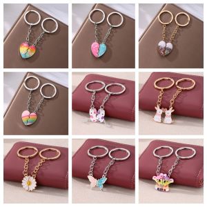 Love Crystal Keychain Pair Splicing Backpack Friendship Heart Shaped Accessories Simple And Cute Student Girl Best Friend Gift