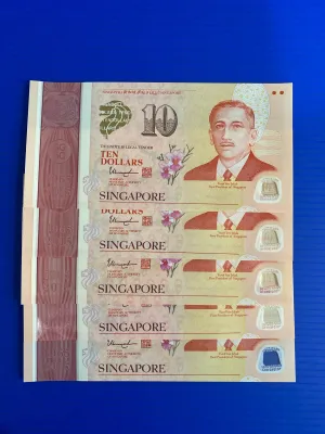 One set of 5 pcs of Singapore SG 50 $10 commemorative notes