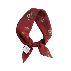 YINGMEI | Red Vintage Floral Silk Scarf
