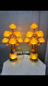 ĐÈN THỜ BÀN PHẬT GIA TIÊN.... ĐÈN HOA SEN LƯU LY CHẬU 7 BÔNG LƯU LY ĐỔI MÀU (1 CẶP)
