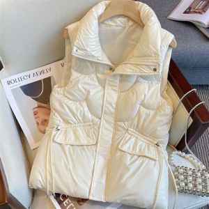 Shiny Short Stand Collar Womens Vest Loose Fitting Jacket Korean Style down Cotton Autumn Winter Outerwear Casual Wear