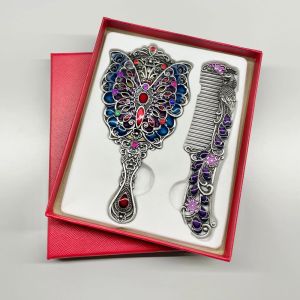 Creative Retro Peacock Open Screen Small Mirror Handle Metal Makeup Mirror Portable Mirror Comb Set Holiday Gift Makeup Mirror