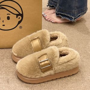 Womens Cotton Slippers Winter New Style Home Outdoor Wear Fleece Warm Thick Bottom Anti-slip Korean Style Covered Heel Cotton Shoes