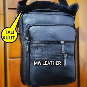 Tas selempang pria kulit sapi saku banyak