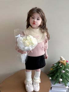 เสื้อสเวตเตอร์ถักนิตติ้งสำหรับเด็กผู้หญิง ฤดูใบไม้ร่วง/ฤดูหนาว เสื้อชั้นในสีแดง เสื้อผ้าเด็ก แฟชั่น เสื้อผ้าเด็กผู้หญิง 2025 ฤดูใบไม้ร่วง