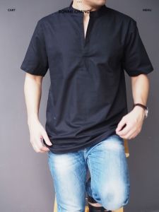 Bonne.chance - คอโปโล กรม/ดํา/ขาว เสื้อเชิ้ตชาย แขนสั้น แบบสวม (ดูสีและไซส์เพิ่มเติมได้ในรายละเอียดด้านล่าง คอโปโลไซส์ใหญ่ )