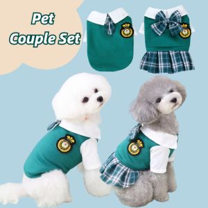 Pet Couple Clothes Suit Dog Skirt Dress Fashion Bow Tie Puppy Teddy Uniform Academy Style Cat Costumes Pet Supplies