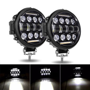 7-inch 60w Round Led Lights Spotlight Super Bright Offroad LED Work Light Bar Adjustable Mounting Bracket Daytime Running Light