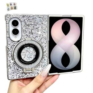 for Samsung Galaxy Z Fold 8 Ultra/8/7/6 Magnetic Kickstand Glitter Case[Compatible with magnetic] Cute Bling Sparkly Diamond Rhinestones with Camera Protector Women Girls Case