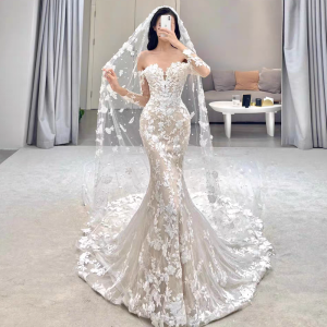 French Style Lace Long Sleeve Wedding Dress 2025 New Outfit Bride Marriage Year Dinner Party Vintage Elegance Door Curtain