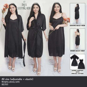 FOLVA kimono wedding set inner tanktop dress satin 1515BSET hitam