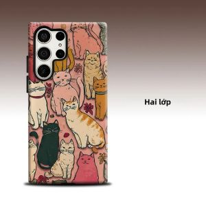 Ốp Điện Thoại Samsung Galaxy S26 S25 S24 A56 A36 Họa Tiết Mèo Cổ Điển Hai Lớp Thời Trang Cao Cấp Bảo Vệ Toàn Diện Ống Kính - Chống Sốc Chống Xước Chất Liệu TPU Mềm