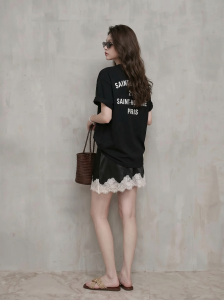 GULILI | Black Lace Satin Short Skirt Suit