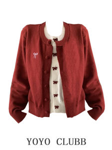 Yoyo Clubb Red Fake Two Pieces Sweaters Female Patchwork Contrast Color Knitwear Winter New Arrival Plus Size Cardigan Outwear