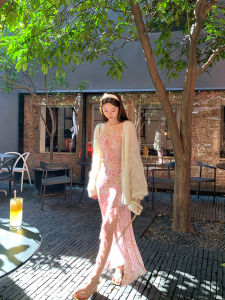 Naki Summer to Autumn Side Split Design Floral Print Strapless Dress Womens Casual mid Length Skirt Fashionable Commute Style