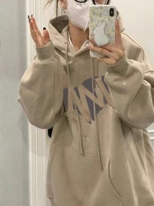 Áo Nỉ Oversize Phong Cách Mỹ Cổ Tròn Dài Tay Thường Ngày Cho Nữ Mùa Xuân Thu Mỏng Thiết Kế Áo Khoác Ngoài Có Mũ Trùm Đầu