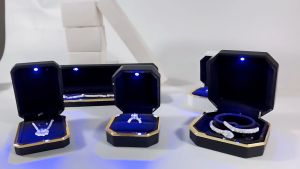 Ly eagle High grade octagonal ring box LED light jewelry storage bracelet earrings necklace gift box