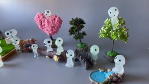 10Pcs/Set Putri Mononoke Biru Hijau Pohon Roh Lanskap Mikro Figure Ornamen Mini Luminous Briket Elf Taman Alien Dekorasi