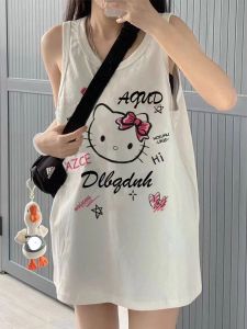 Pure Cotton Sleeveless Tank Top Womens Summer Outdoor Wear Loose Hong Kong Style Hanging Neck Top Comfortable Breathable