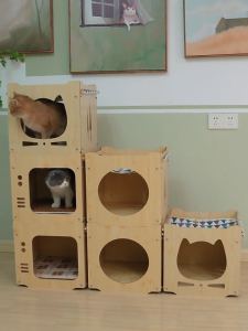 HATELI Cat Wooden House Double Layer Swing Bed All Season Universal Easy Assembly Cat Hammocks Kittens Puppy Beds with Free Random Mats