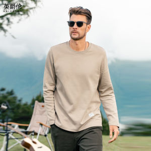 เสื้อยืดคอกลมแขนยาวผ้าคอตตอนเนื้อหนา Enjeolon สำหรับผู้ชาย ฤดูใบไม้ร่วง/ฤดูหนาว 2025 ใหม่ ลำลอง ระบายอากาศได้ดี นุ่มสบาย