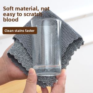 Double-Sided Silver Thread Scrubbing Cloth Kitchen Dish Towel Water Absorbent Non-Stick Oil Home Use Household Cleaning Tool
