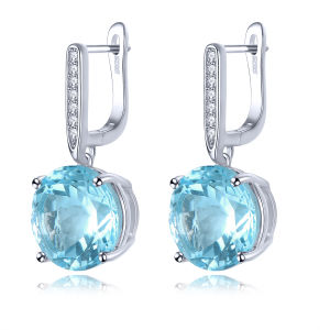 Lohaspie Jewelry Genuine 16 Carats Silver Earrings 925 Original Natural Sky Blue Topaz Clip Earring 925 Sterling Silver Amethyst Amethyst Birthstone Earring For Women Jewelry