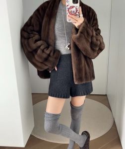 plus Size Womens Knitted Short Pants Korean Style Straight Leg Loose Wide Leg Casual Pants Slimming Effect Spring Autumn