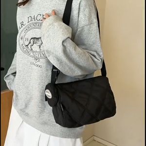DFNQG Women Girls Puffy Quilted Shoulder Bags Solid Color Down Cotton Padded Commute Bags Simple Shopping Bags