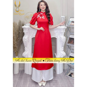 Áo Dài Cách Tân Đỏ Đính Kết Hoa Lụa Duyên Dáng Lụa Tây Thi H97 Cao Cấp - Áo Dài Xuân Quỳnh