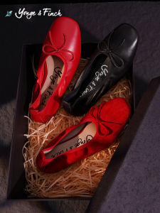 YongeFinch ASADIE รองเท้าบัลเลต์ส้นแบนหัวเหลี่ยมสีแดง ด้านในหนัง ด้านนอกหนัง รองเท้าแฟชั่นสำหรับผู้หญิง ฤดูใบไม้ร่วง 2024