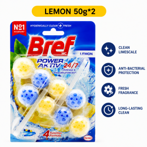 Bref Power Active Toilet Bowl Cleaner 50g x 2 | Toilet Rim Block Freshener Lemon Ocean Lavender Pine | Anti Limescale Long Lasting Clean & Fresh Fragrance