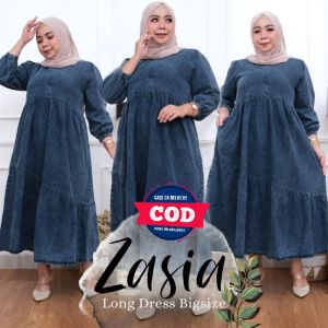 Gamis Jeans Semma Maxy Dress Jeans Dewasa Jumbo Wanita Terbaru 2021 Midi Dress Lepis Busui Kekinian