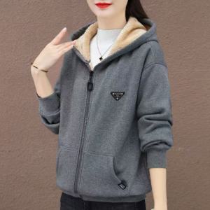 Thickened Fleece Womens Jacket Zipper Top Korean Style Loose Slimming Mom Sweatshirt Cardigan Autumn Winter New Arrival