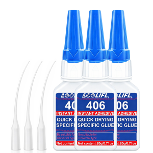 Loolifl 406 Instant Adhesive Quick Drying Super Glue with Precision Tips Cyanoacrylate Glue for Metal Plastic Ceramic Drepair20G