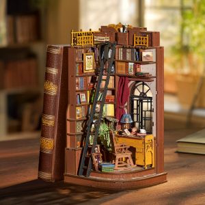 Robotime Rolife DIY Miniature Dollhouse Silent Corner Study DIY Book Nook Shelf Bookshelf Insert Miniature