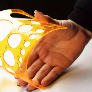 [เครื่องมือวัดวงกลมแบน] ไม้บรรทัดแบบแม่แบบสำหรับวาดเส้นสีเหลือง วัสดุ ABS - เครื่องมือวัดขนาดวงกลมแบนสำหรับงานวาดภาพ